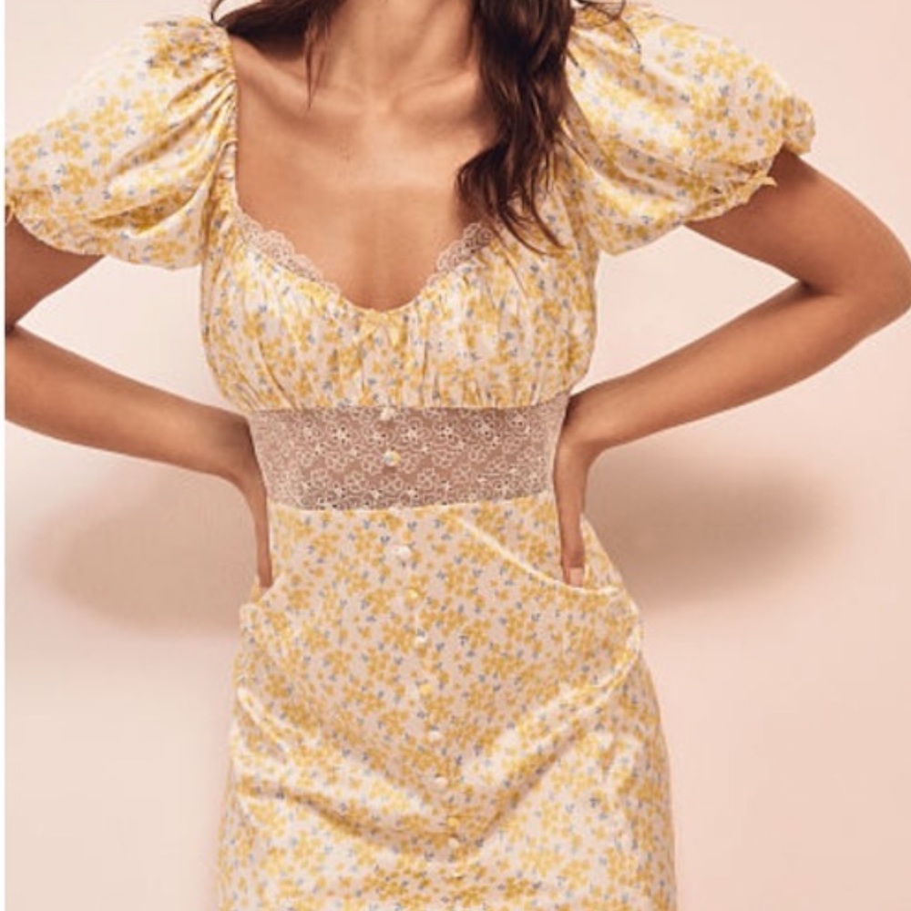 For love and lemons yellow daffodil dress with lace. NEW TAGS ON